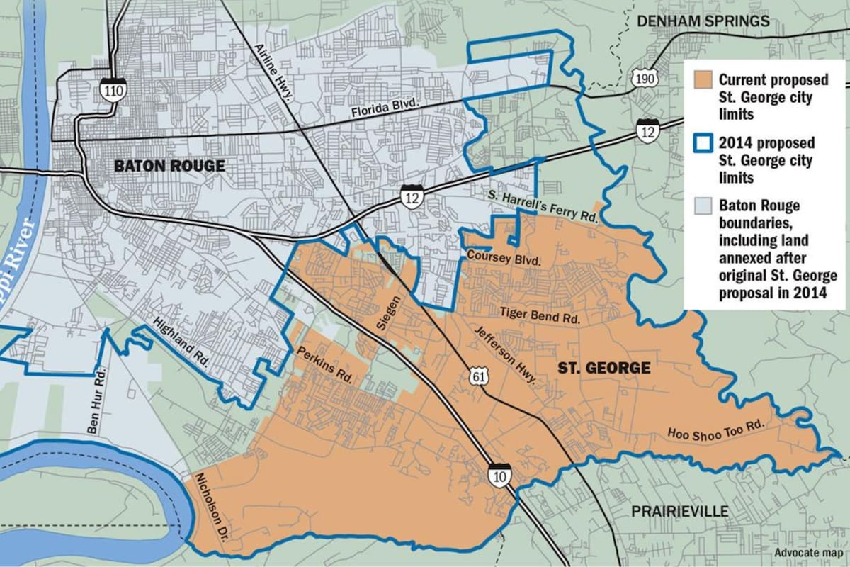 Así quedaría conformada la nueva ciudad, St. George, en Louisiana