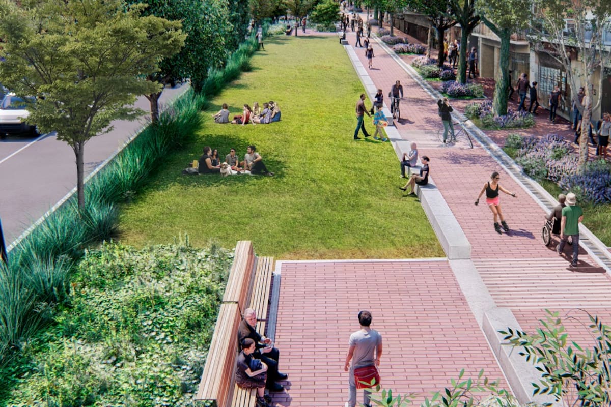 Así quedaría el corredor verde sobre Honorio Pueyrredón en el barrio de Caballito