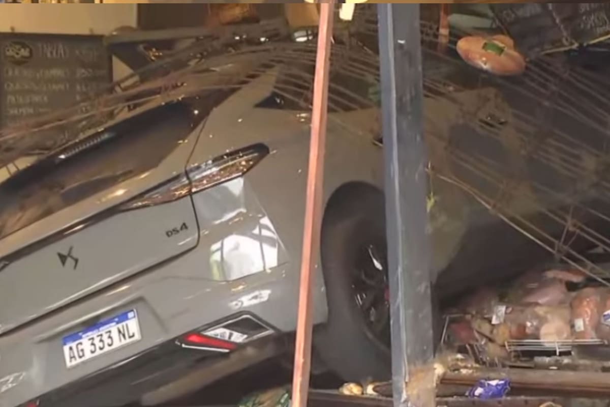 Así quedó el auto sobre las heladeras con fiambre