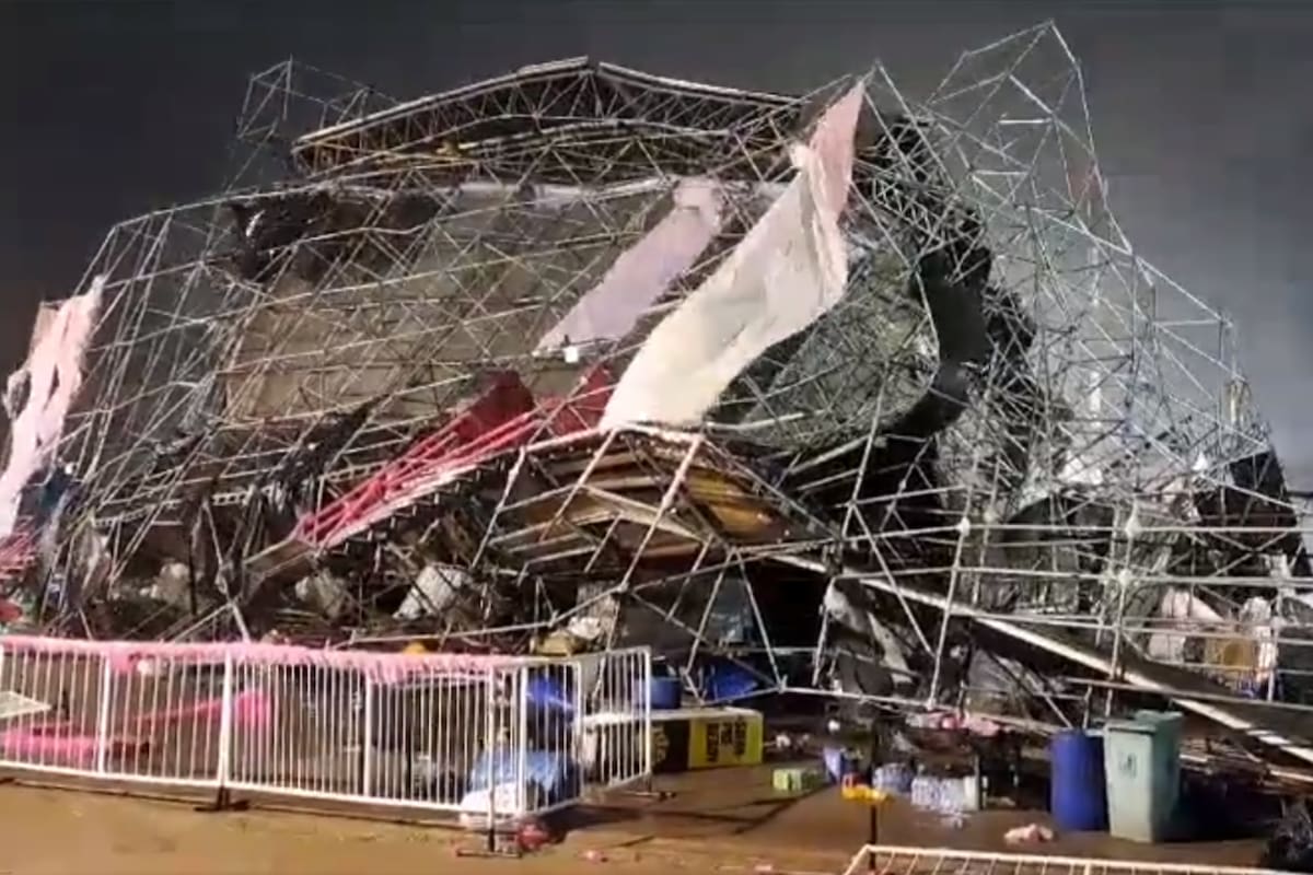 Así quedó la estructura del escenario principal de la fiesta Bresh tras el temporal