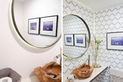Así quedó un baño en el que se decoró la pared con esténcil