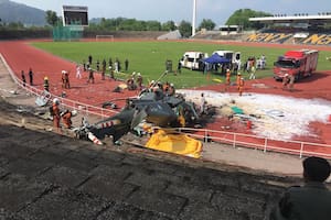 Así quedó uno de los helicópteros tras el accidente