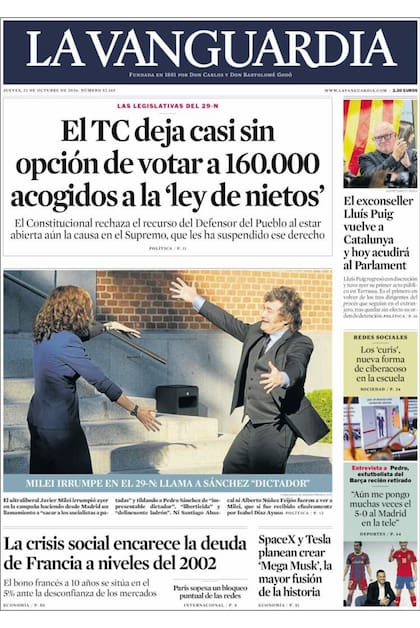 Así reflejaron los diarios españoles la visita de Javier Milei
