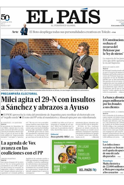 Así reflejaron los diarios españoles la visita de Javier Milei