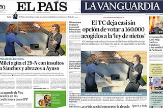 Milei, en la tapa de los diarios de España: polémica, insultos y un efusivo abrazo