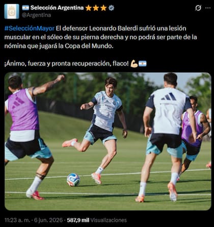 Así se confirmó la baja de Balerdi de la lista del Mundial 2026