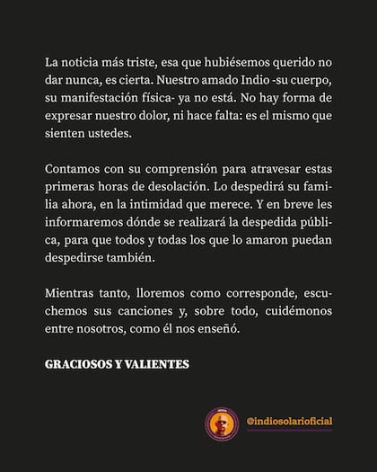 Así se confirmó la muerte del Indio Solari en redes sociales