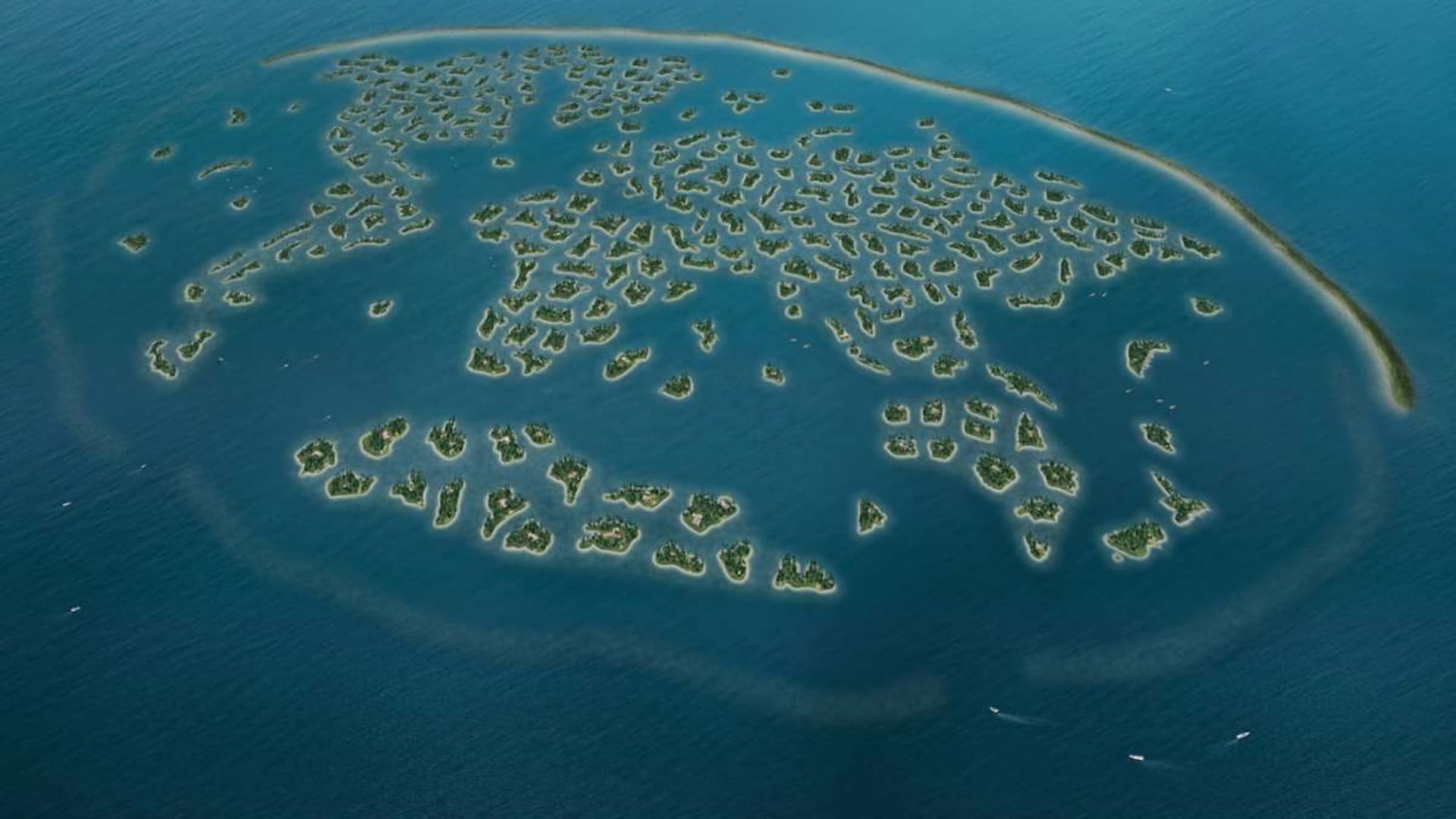 Así se habría visto el Mundo de Dubai de haber finalizado el proyecto, sin embargo, hasta hoy solo existen pocas islas desarrolladas; el resto son dunas de arena suspendidas sobre el Golfo Pérsico