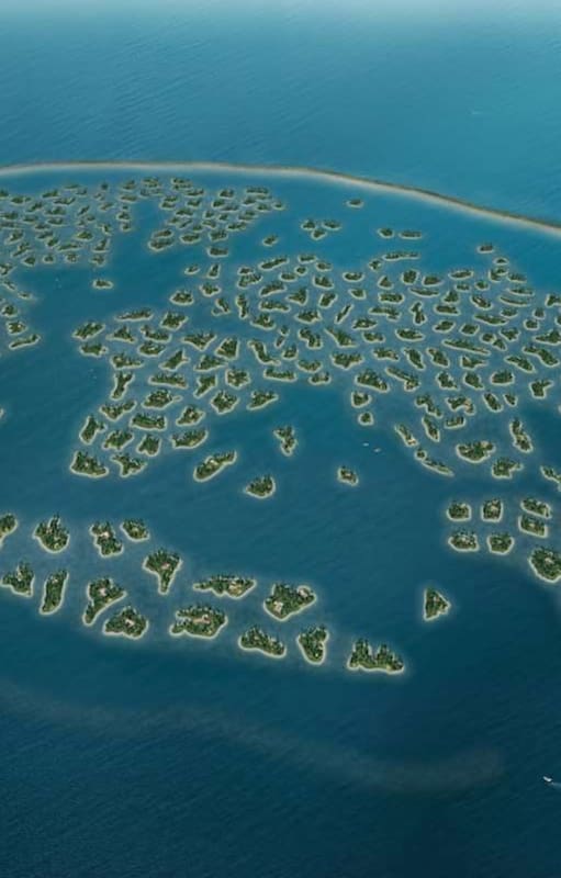 Así se habría visto el Mundo de Dubai de haber finalizado el proyecto, sin embargo, hasta hoy solo existen pocas islas desarrolladas; el resto son dunas de arena suspendidas sobre el Golfo Pérsico