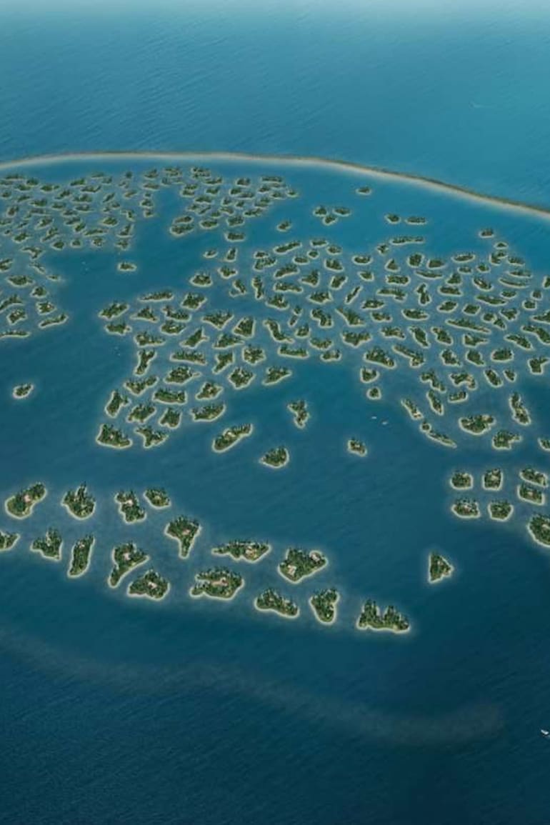 Así se habría visto el Mundo de Dubai de haber finalizado el proyecto, sin embargo, hasta hoy solo existen pocas islas desarrolladas; el resto son dunas de arena suspendidas sobre el Golfo Pérsico