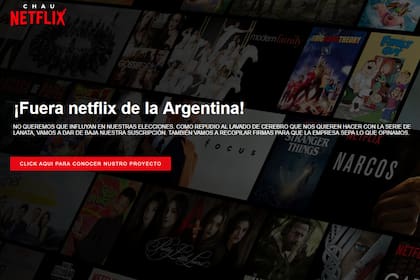 Así se ve el sitio falso que simula juntar firmas para sacar a Netflix del país.