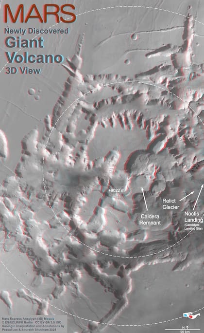 Así se ve el volcán Noctis desde arriba