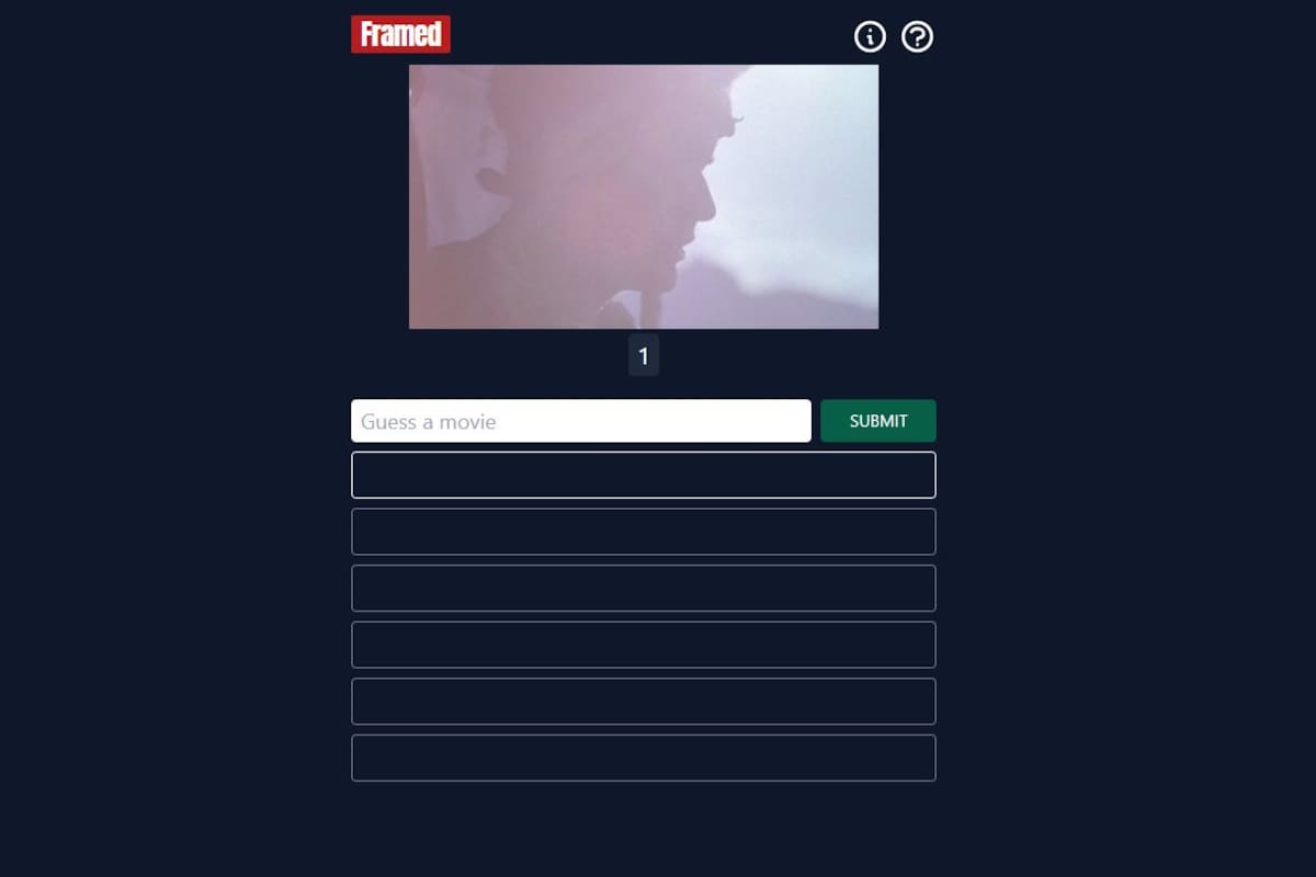Así se ve Framed, que toma el concepto base de Wordle, pero que invita a adivinar la película del día en seis intentos usando una serie de fotogramas como pistas