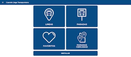 Así se ve la app Cuando Llega Transpuntano desde el navegador