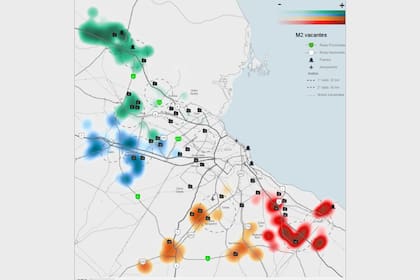 Así se ve la distribución de tierra vacante a lo largo de los corredores norte, oeste, sur y sudeste