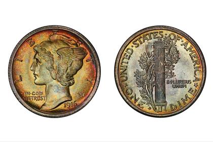 Así se ve la moneda 1919-D de diez centavos de dólar que superó US$200 mil
