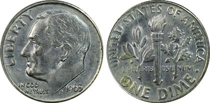 Así se ve la moneda de 10 centavos con el error de 1965