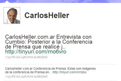 Así se veía a las nueve de la mañana del domingo el usuario de Carlos Heller en Twitter, sin actualización desde el comienzo de la veda