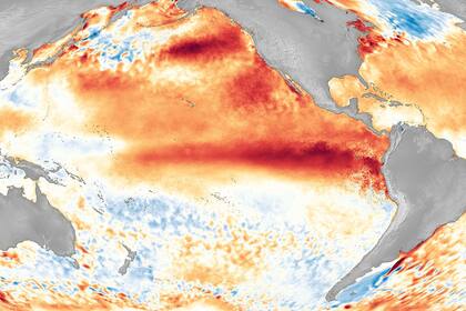 Así se veía el calentamiento del agua en el Pacífico en febrero pasado