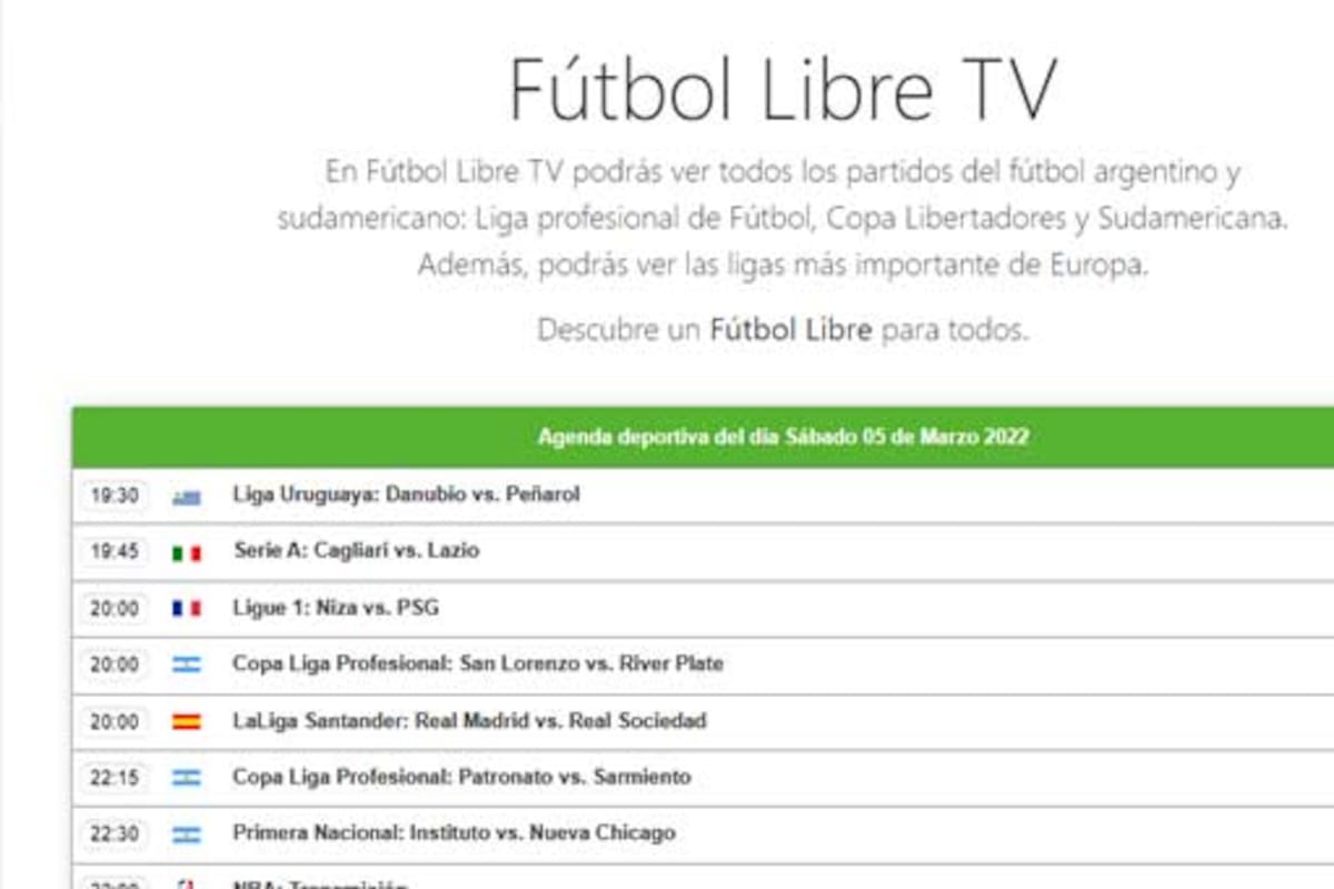 Así se veía el sitio Fútbol Libre antes de ser bloqueado por la Justicia