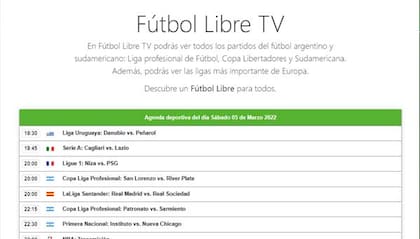 Así se veía el sitio Fútbol Libre antes de ser bloqueado por la Justicia