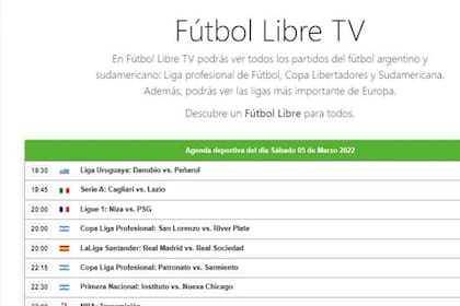 Así se veía el sitio Fútbol Libre antes de ser bloqueado por la Justicia
