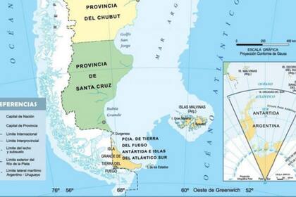 Así se veía en los mapas tradicionales la provincia de Tierra del Fuego, Antártida e Islas del Atlántico Sur