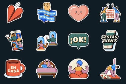 Así se ven las etiquetas creadas por WhatsApp y la Organización Mundial de la Salud para pasar la cuarentena