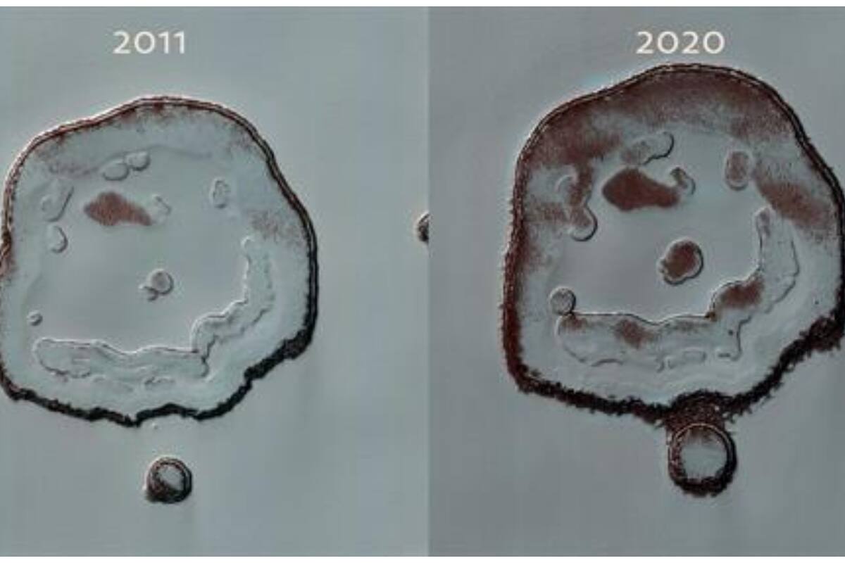 Así se ven los cambios en el Happy Face Crater de Marte