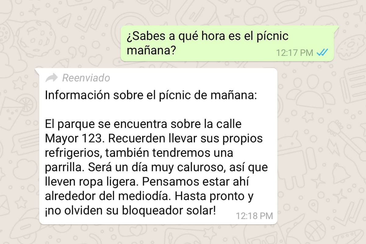 Así se verá en el chat la notificación que implementó la compañía para avisar sobre un contenido generado por un tercero