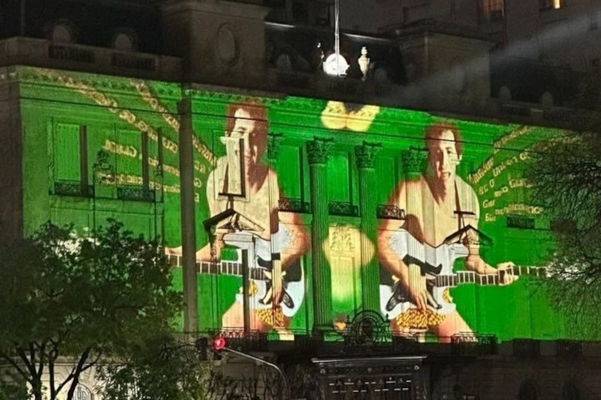 Así se verá la obra de Edgardo Giménez proyectada sobre la fachada del Palacio Bosch