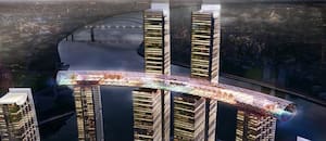 Así es el rascacielos horizontal más alto del mundo que se apoya sobre cuatro torres