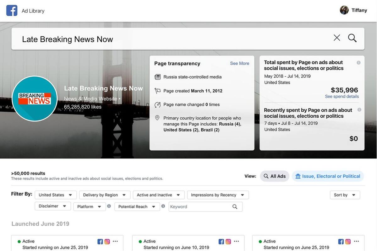 Así se verán las etiquetas que muestra Facebook identificando a las noticias publicadas por medios de comunicación estatales