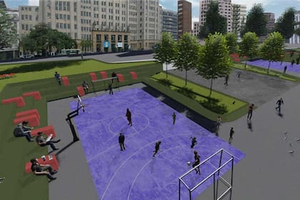 Así será el espacio destinado para las actividades deportivas, con canchas de fútbol y básquet