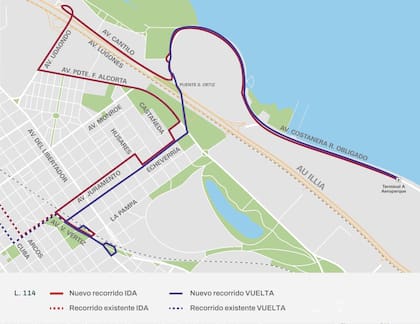 Así será el nuevo recorrido para la ida y vuelta del ramal C de la línea 114