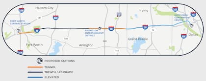 Así será el trayecto del tren de alta velocidad que unirá Dallas y Fort Worth, en Texas