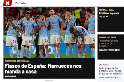 Así tituló el diario Marca la eliminación de España del Mundial de Qatar 2022