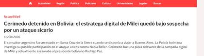 Así tituló La Tercera respecto a la detención de Cerimedo