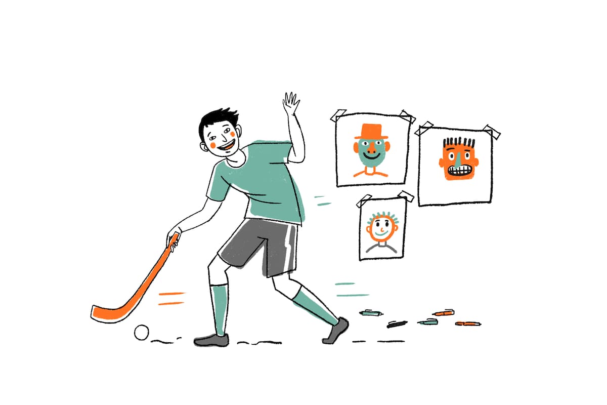 Astor juega al hockey y disfruta mucho de dibujar