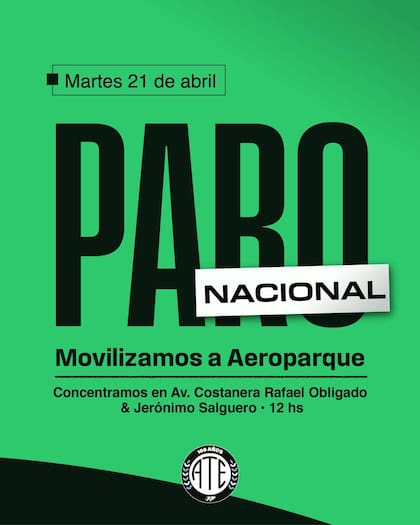 ATE anunció una movilización a Aeroparque en el contexto de un paro aéreo nacional