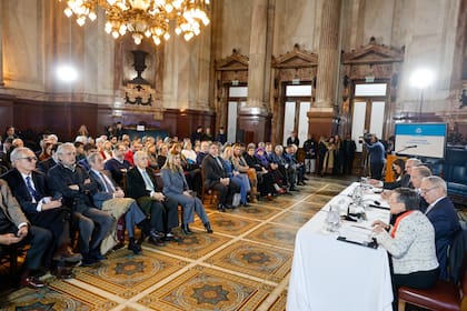Audiencia en el Salón Azúl del Senado de la Nación, organizada por el senador de la LLA Francisco Paoltroni, para rechazar el pliego del juez federal Ariel Lijo