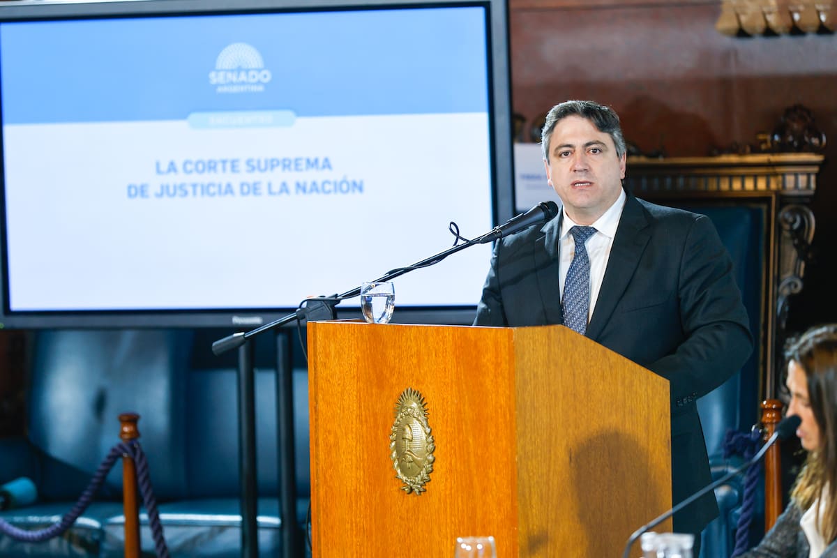Audiencia en el Salón Azul del Senado de la Nación, organizada por el senador de la LLA Francisco Paoltroni, para rechazar los pliegos del candidato a ministro de La Corte Suprema, el juez federal Ariel Lijo