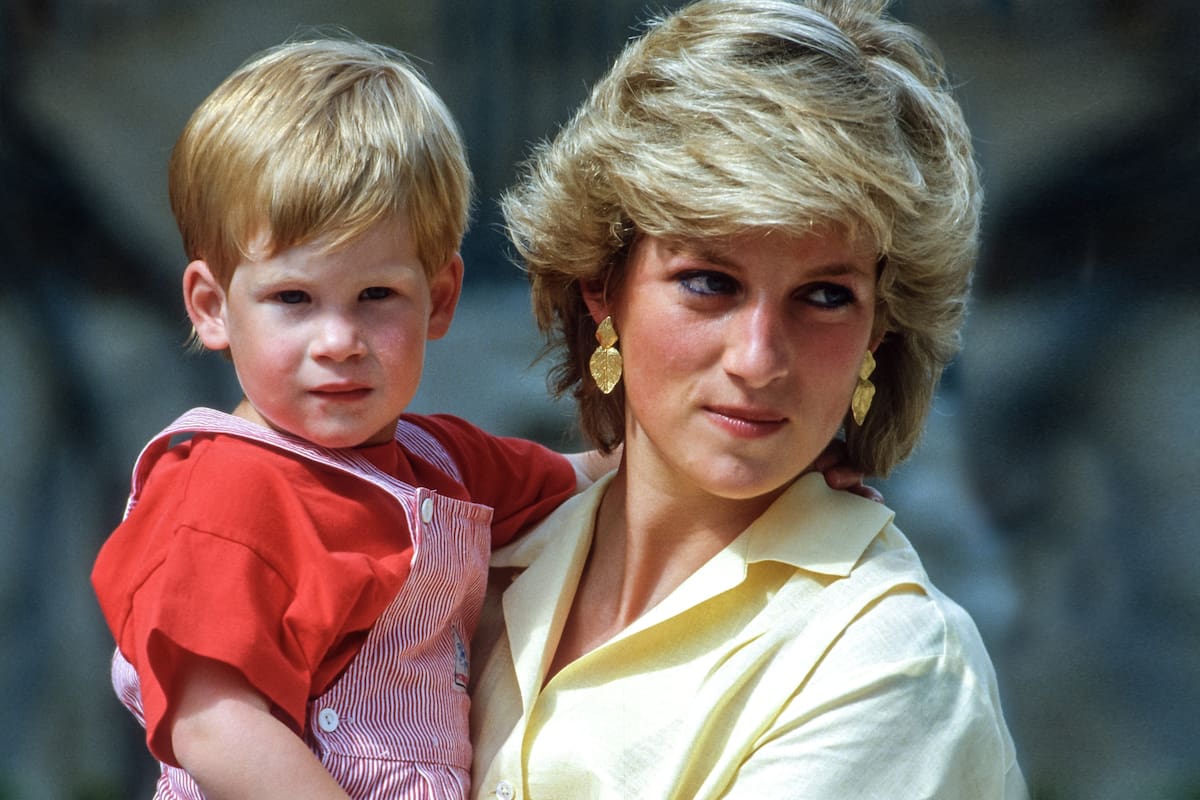 August 1987 Princess Diana with Prince Harry on holiday with teh Spanish Royal family in Majorca
