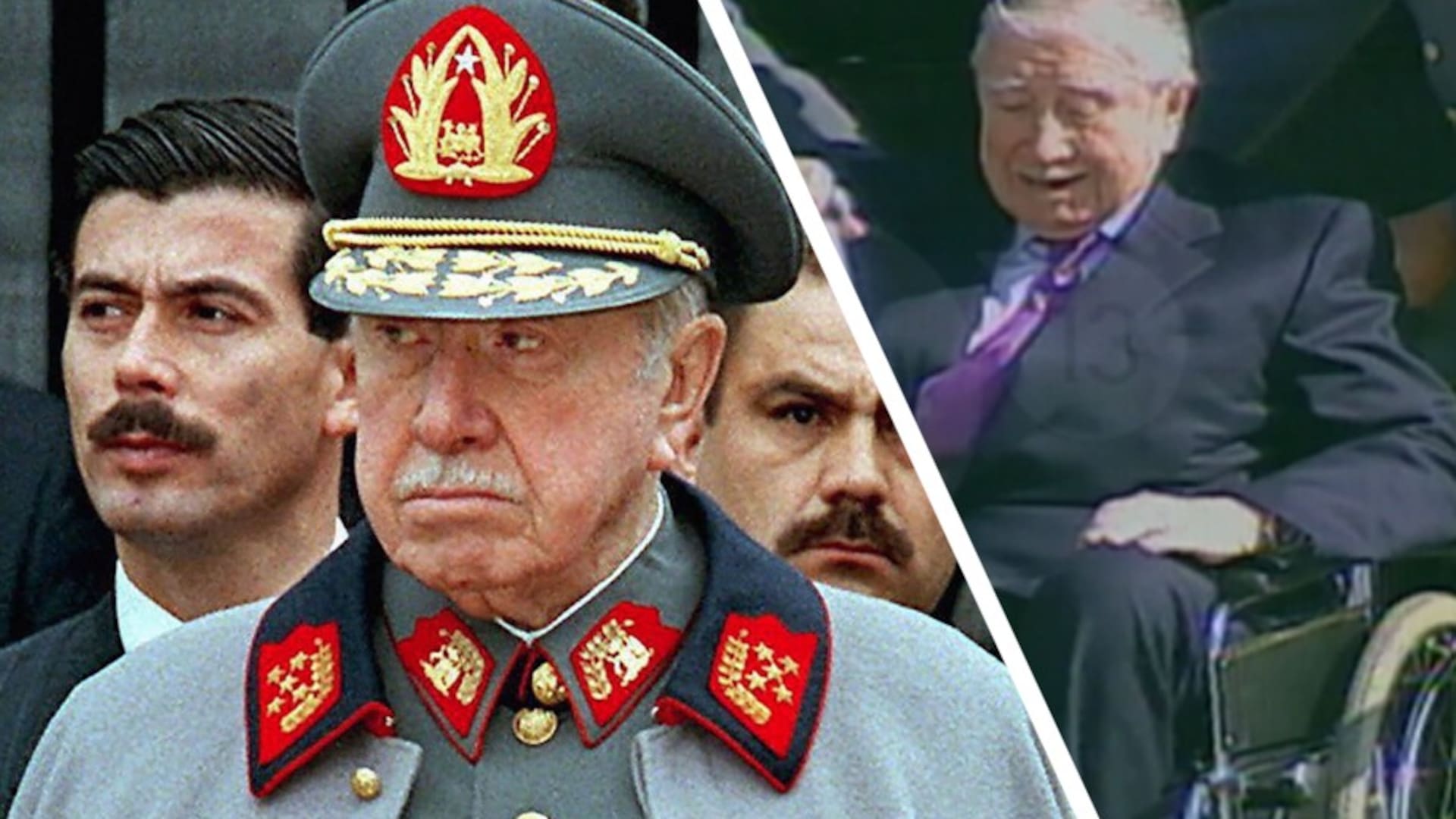 Augusto Pinochet, dos momentos: una imagen del ex dictador chileno tomada el 11 de septiembre de 1997, y otra en marzo de 2000, cuando regresó a Chile tras su detención en Londres.