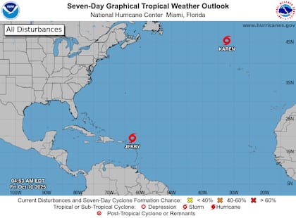 Aunque Jerry se mantendrá lejos del continente, su circulación generará un oleaje de hasta cuatro metros (13 pies) y podría causar mareas más altas en partes del Caribe nororiental