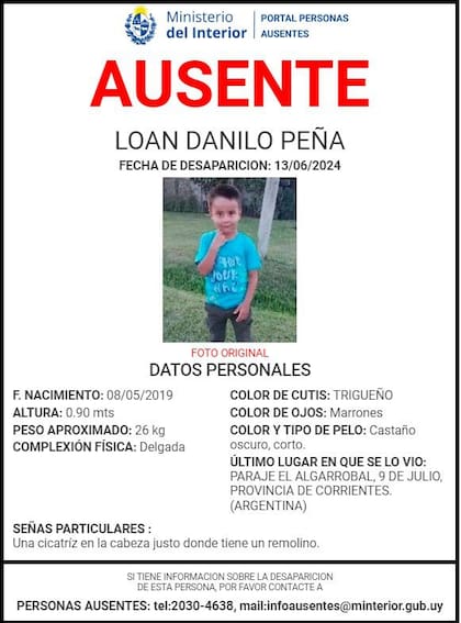"Ausente": la ficha de búsqueda Loan Danilo Peña