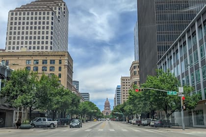 Austin, TX - May 1, 2020: Downtown Congress Avenue Texas State Capitol views