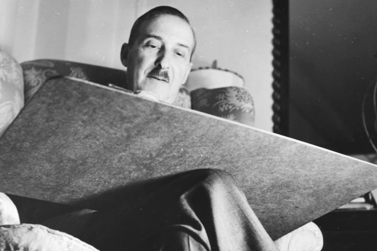 Austrian novelist Stefan Zweig working on his manuscripts, circa 1930. (Photo by Three Lions/Hulton Archive/Getty Images)