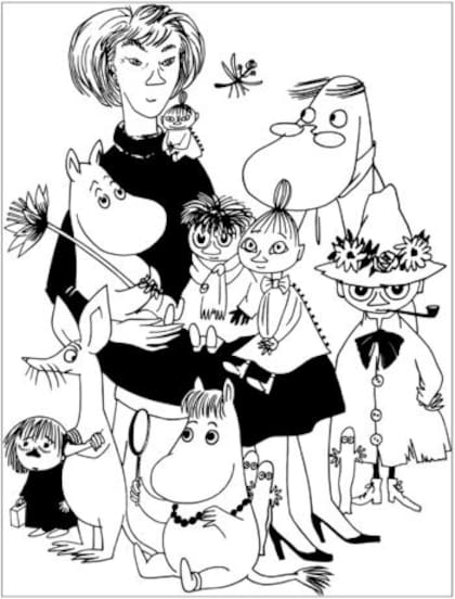 Autorretrato de Tove junto a sus creaciones, los Moomin. Personajes que le abrieron las puertas al mundo.