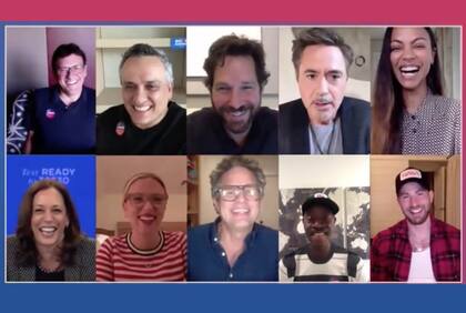 Los actores de Avengers recaudaron fondos para la fórmula Biden-Harris (la candidata a vicepresidenta, abajo a la izquierda, apareció en el Zoom con las estrellas)